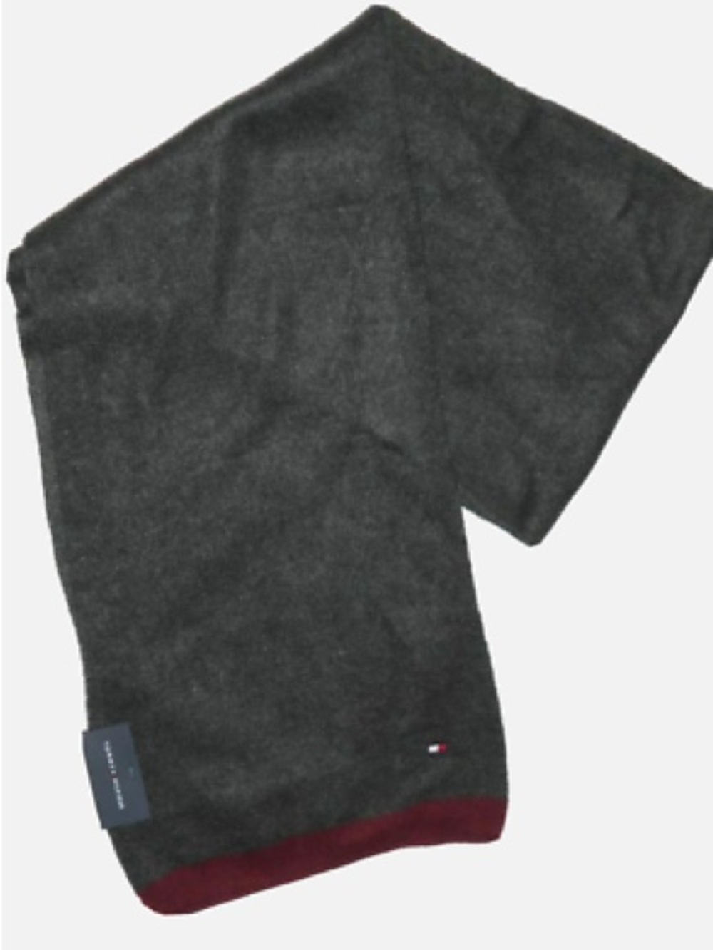 Tommy Hilfiger Charcoal Gray Scarf with Burgundy Edge
